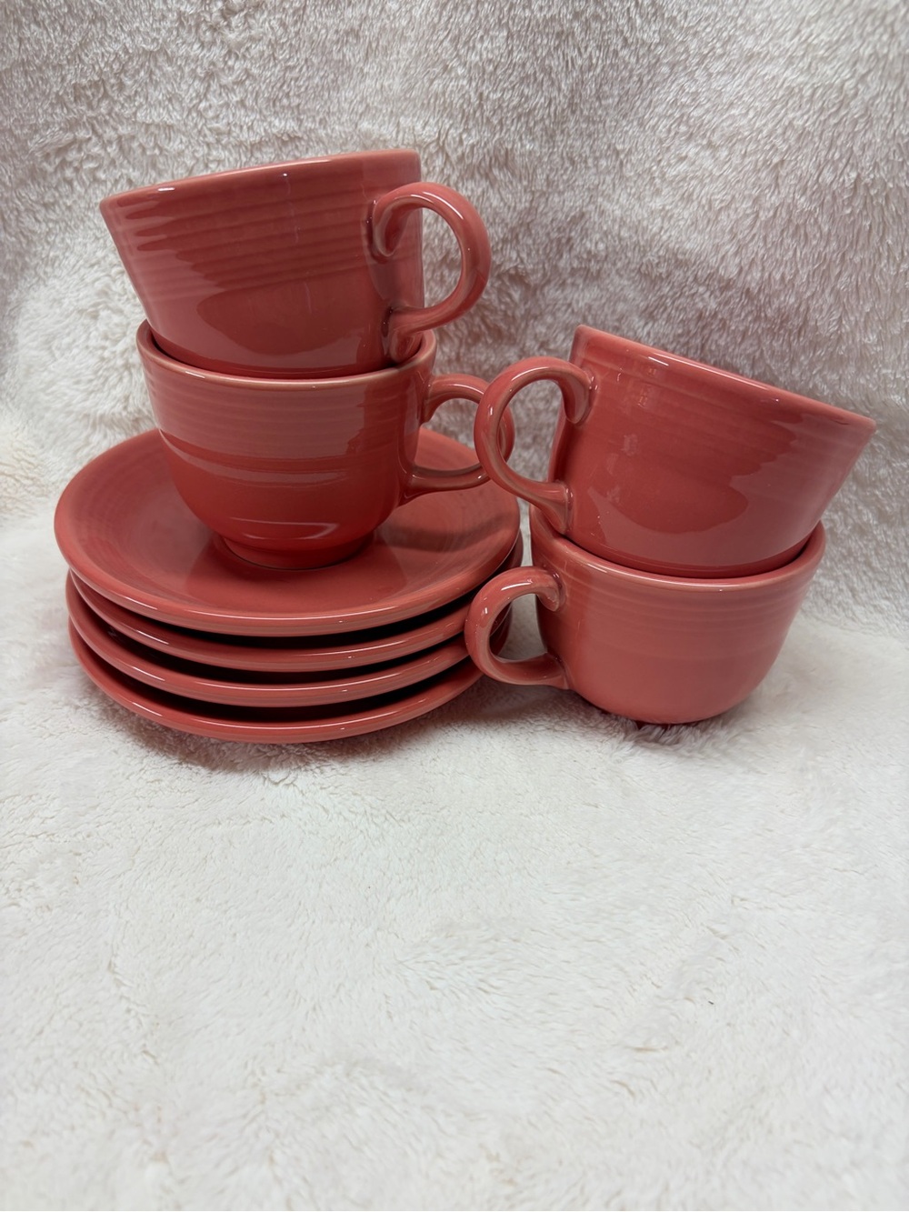 Fiestaware Coral-Red Tea Cups and Saucers - Set of 4